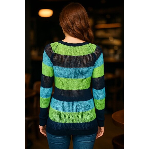 525 America Mesh Stripe Sweater Perfect For Beach Coverups Coastal Mischief - Picture 5 of 13